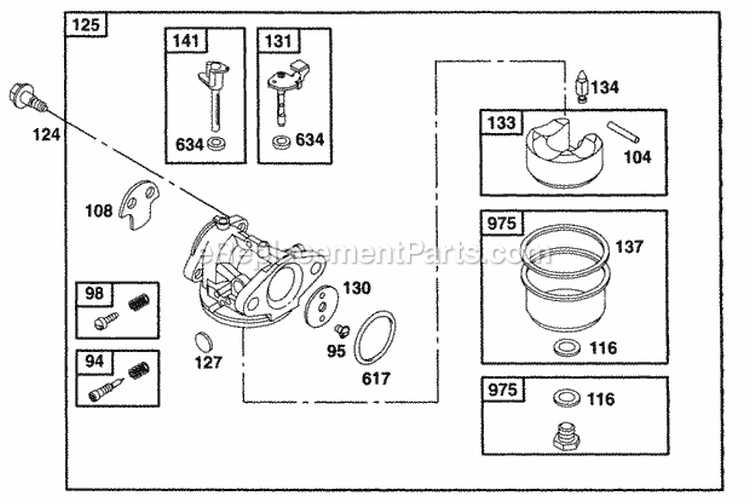 Carburetor Assembly Diagram and Parts List for 135702-0015-01  Briggs and Stratton Engine